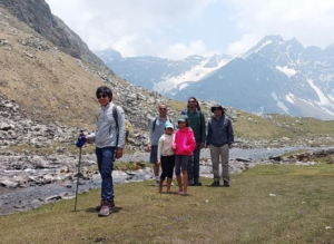 Trekking of 8 year old daughters with 13 persons at 15000 feet Himalaya