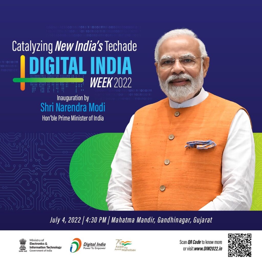PM Narendra Modi will inaugurate the @_DigitalIndia Week 2022 on Monday at Mahatma Mandir, Gandhinagar Gujarat