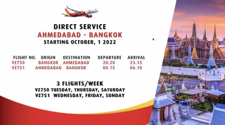 Viajet Air will start a direct flight from Ahmedabad to Bangkok