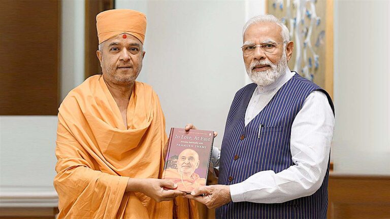 Swami Brahmaviharidas meets PM Narendra Modi to express gratitude, Delhi, India